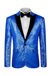 Chic Blue Sequins Peaked Lapel Men Suits For Prom