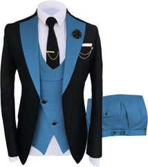 Chic Shawl Lapel Three Pieces Blue Prom Suits For Men