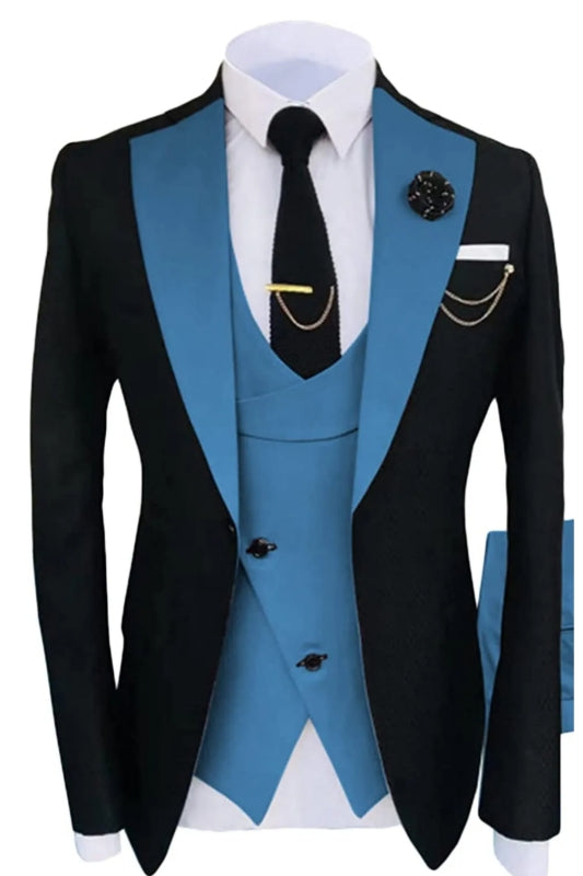 Chic Shawl Lapel Three Pieces Blue Prom Suits For Men