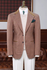 Chic Plaid Notched Lapel Brown Prom Suits For Men