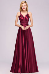 Chic Burgundy Satin Long Bridesmaid Dresses With One Shoulder-27dress