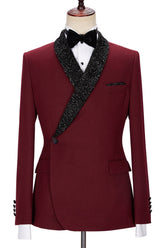 Chic Burgundy Sparkle Shawl Lapel Two Pieces Men Suits