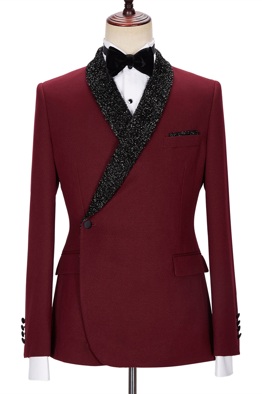 Chic Burgundy Sparkle Shawl Lapel Two Pieces Men Suits