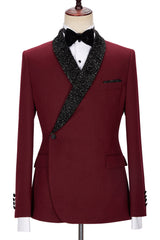 Chic Burgundy Sparkle Shawl Lapel Two Pieces Men Suits