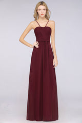 Chic Burgundy Sweetheart Long Bridesmaid Dress With Spaghetti-Straps-27dress