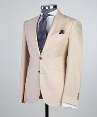 Chic Champagne Peaked Lapel Three Pieces Best Fitted Men Suits