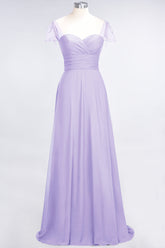Chic Chiffon Sweetheart Cap-Sleeves Ruffle Bridesmaid Dresses with Beadings-27dress