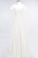 Chic Chiffon Sweetheart Cap-Sleeves Ruffle Bridesmaid Dresses with Beadings-27dress