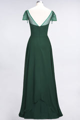 Chic Chiffon Sweetheart Cap-Sleeves Ruffle Bridesmaid Dresses with Beadings-27dress