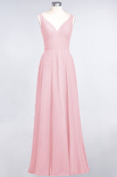 Chic Chiffon V-Neck Straps Ruffle Affordable Bridesmaid Dresses with Open Back-27dress