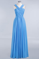 Chic Crisscross Ocean Blue Junior Bridesmaid Dresses Affordable Chiffon Ruffle Maid of Honor Dresses-27dress