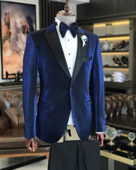 Chic Deep Peaked Lapel Blue Prom Suits For Men