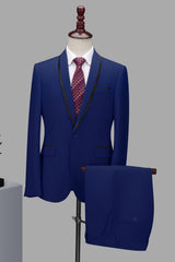 Chic Deep Two Pieces Shawl Lapel Blue Business Suits