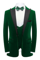 Chic Deep Green Three Pieces Velvet Men Suits For Prom