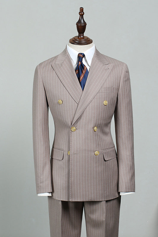 Chic Double Breasted Peaked Lapel Striped Men Business Suits