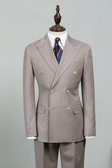 Chic Double Breasted Peaked Lapel Striped Men Business Suits