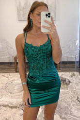 Chic Emerald Green Straps Leaf Appliques Tight Homecoming Dress-27dress