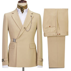 Chic Notched Lapel Two Pieces Slim Fit Gold Brown Prom Suits