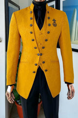 Chic Jacquard Three Pieces Gold Prom Suits For Men