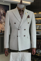 Chic Gray Peaked Lapel Double Breasted Business Men Suits