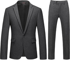 Chic Peaked Lapel Striped Gray Business Suits For Men