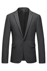 Chic Peaked Lapel Striped Gray Business Suits For Men