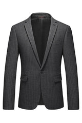 Chic Peaked Lapel Striped Gray Business Suits For Men