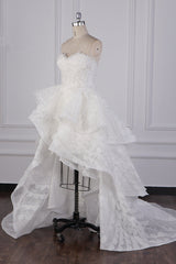 Chic Hi-Lo Strapless Tulle Wedding Dress Appliques Sleeveless Bridal Gowns Online-27dress