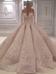 Chic Jewel Longsleeves A-line Wedding Dresses With Appliques Ivory Tulle Ruffles Bridal Gowns On Sale-27dress