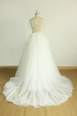 Chic Jewel Longsleeves Tulle Wedding Dress Appliques Lace A-line Bridal Gowns On Sale-27dress