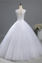 Chic Jewel Tulle Sequined Wedding Dress Sleeveless Appliques Beadings Bridal Gowns On Sale-27dress