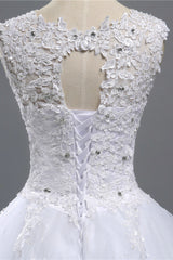 Chic Jewel Tulle Sequined Wedding Dress Sleeveless Appliques Beadings Bridal Gowns On Sale-27dress