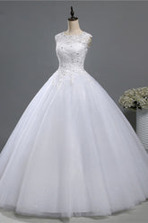 Chic Jewel Tulle Sequined Wedding Dress Sleeveless Appliques Beadings Bridal Gowns On Sale-27dress