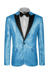 Chic Light Peaked Lapel Sequins Blue Prom Suits For Men