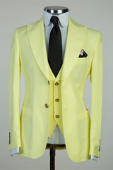 Chic Light Peaked Lapel Three Pieces Men Yellow Business Suits