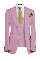 Chic Lilac Three Pieces Peaked Lapel Close Fitting Prom Suits For Men