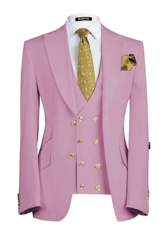 Chic Lilac Three Pieces Peaked Lapel Close Fitting Prom Suits For Men