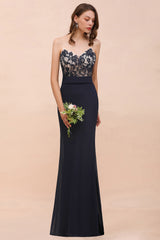 Chic Mermaid Chiffon Lace Affordable Bridesmaid Dress with Spaghetti Straps-27dress