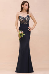 Chic Mermaid Chiffon Lace Affordable Bridesmaid Dress with Spaghetti Straps-27dress