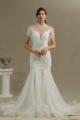 Chic Mermaid Lace Wedding Dress With Tassels-27dress