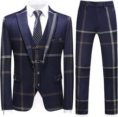 Chic Notched Lapel Three Pieces Men Navy Blue Prom Suits