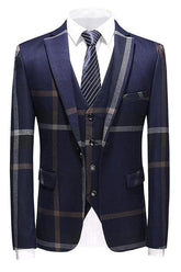 Chic Notched Lapel Three Pieces Men Navy Blue Prom Suits