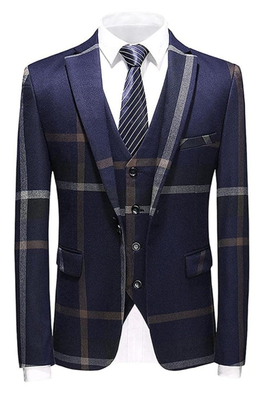 Chic Notched Lapel Three Pieces Men Navy Blue Prom Suits