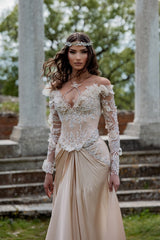 27DRESS Chic Off-the-Shoulder Long Sleeves Sequined Evening Dresses