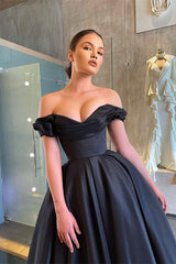 Chic Off the Shoulder Strapless Sleeveless Little Black A Line Prom Dress