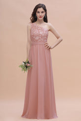 Chic One Shoulder Chiffon Lace Vintage Mauve Bridesmaid Dress On Sale-27dress
