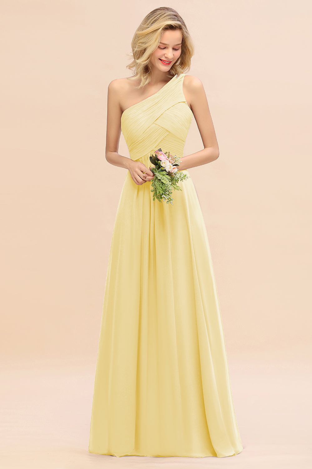 Chic One Shoulder Ruffle Grape Chiffon Bridesmaid Dresses Online-27dress