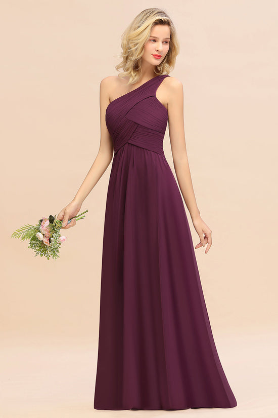 Chic One Shoulder Ruffle Grape Chiffon Bridesmaid Dresses Online-27dress
