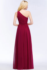 Chic One-shoulder Sleeveless Burgundy Chiffon Bridesmaid Dresses Online-27dress