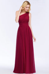 Chic One-shoulder Sleeveless Burgundy Chiffon Bridesmaid Dresses Online-27dress